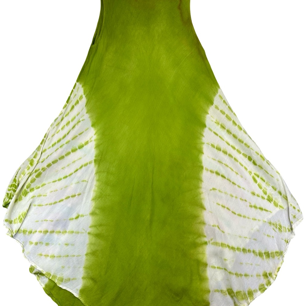 Boutique Green Floral Boho Tie Dye Sleeveless Flowing A-Line Dress Free Size - Picture 7 of 9